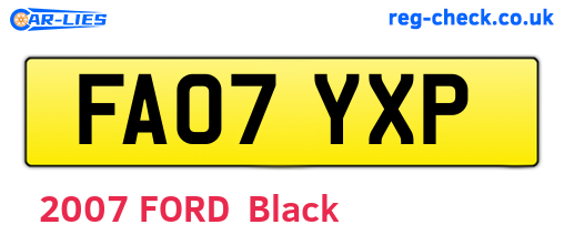 FA07YXP are the vehicle registration plates.