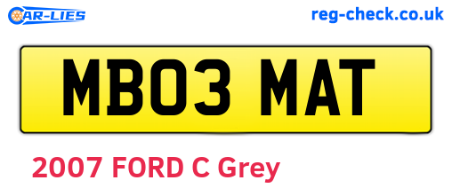 MB03MAT are the vehicle registration plates.