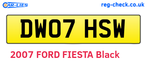 DW07HSW are the vehicle registration plates.