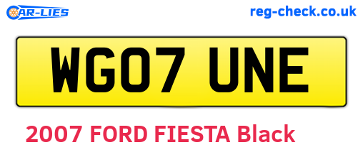 WG07UNE are the vehicle registration plates.