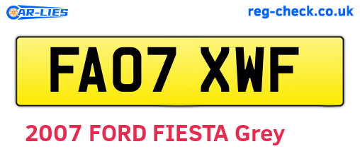 FA07XWF are the vehicle registration plates.