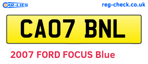 CA07BNL are the vehicle registration plates.