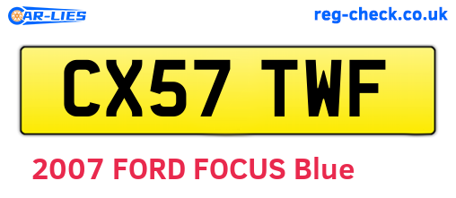 CX57TWF are the vehicle registration plates.
