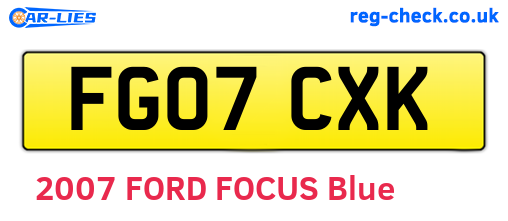 FG07CXK are the vehicle registration plates.