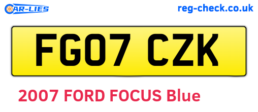 FG07CZK are the vehicle registration plates.