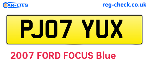 PJ07YUX are the vehicle registration plates.