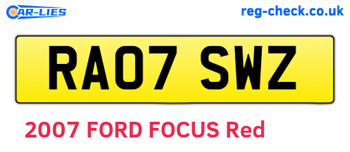 RA07SWZ are the vehicle registration plates.