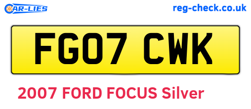 FG07CWK are the vehicle registration plates.