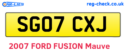 SG07CXJ are the vehicle registration plates.