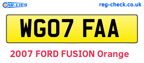 WG07FAA are the vehicle registration plates.