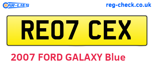 RE07CEX are the vehicle registration plates.