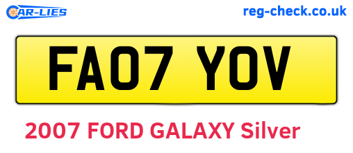 FA07YOV are the vehicle registration plates.
