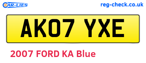 AK07YXE are the vehicle registration plates.