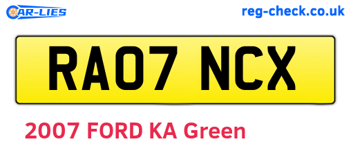 RA07NCX are the vehicle registration plates.