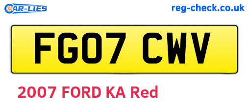 FG07CWV are the vehicle registration plates.