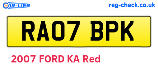 RA07BPK are the vehicle registration plates.