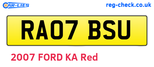 RA07BSU are the vehicle registration plates.