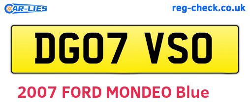 DG07VSO are the vehicle registration plates.