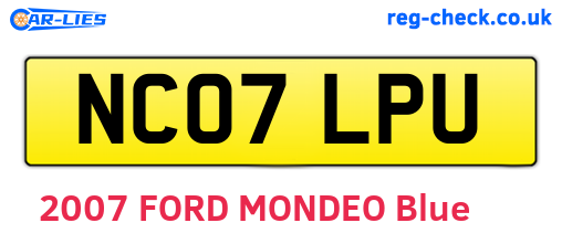 NC07LPU are the vehicle registration plates.