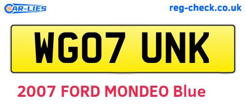 WG07UNK are the vehicle registration plates.