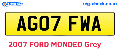 AG07FWA are the vehicle registration plates.