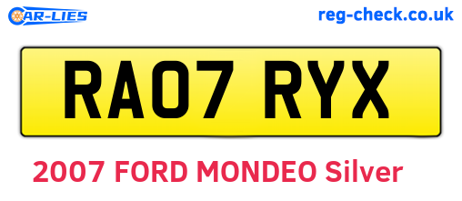 RA07RYX are the vehicle registration plates.