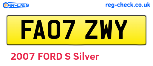 FA07ZWY are the vehicle registration plates.