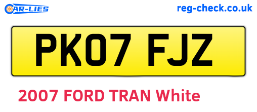 PK07FJZ are the vehicle registration plates.