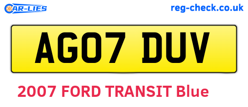 AG07DUV are the vehicle registration plates.
