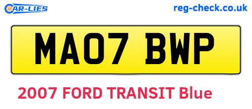 MA07BWP are the vehicle registration plates.