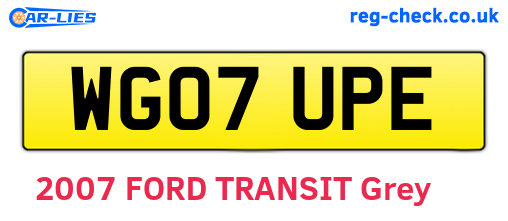 WG07UPE are the vehicle registration plates.