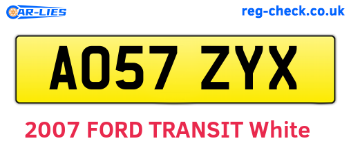 AO57ZYX are the vehicle registration plates.