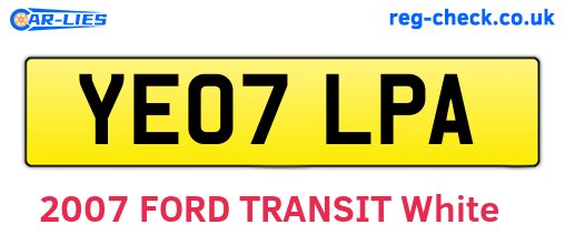 YE07LPA are the vehicle registration plates.