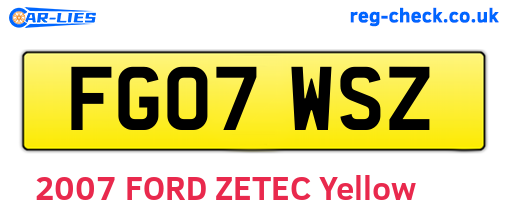 FG07WSZ are the vehicle registration plates.
