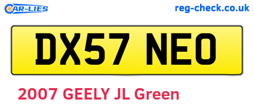 DX57NEO are the vehicle registration plates.