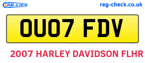 OU07FDV are the vehicle registration plates.