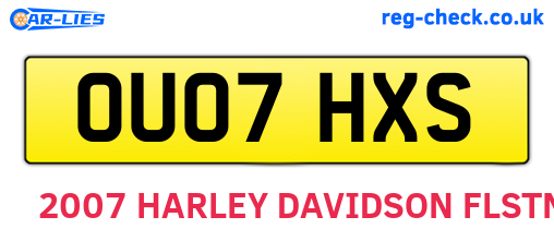 OU07HXS are the vehicle registration plates.