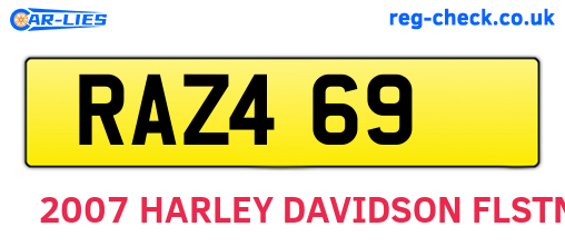 RAZ469 are the vehicle registration plates.