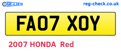 FA07XOY are the vehicle registration plates.