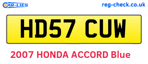 HD57CUW are the vehicle registration plates.