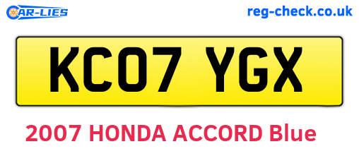 KC07YGX are the vehicle registration plates.