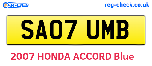 SA07UMB are the vehicle registration plates.