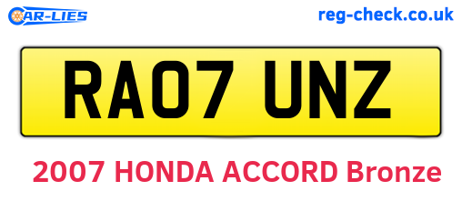 RA07UNZ are the vehicle registration plates.