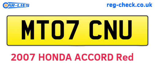 MT07CNU are the vehicle registration plates.