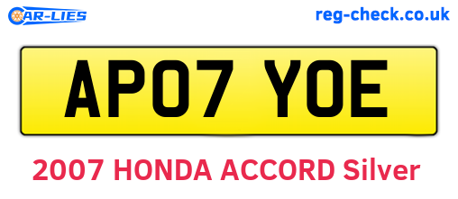 AP07YOE are the vehicle registration plates.