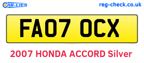 FA07OCX are the vehicle registration plates.