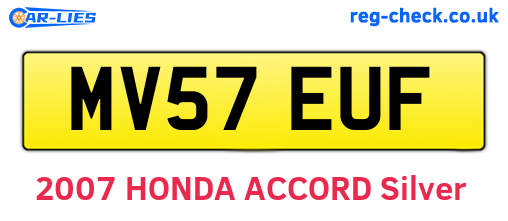 MV57EUF are the vehicle registration plates.