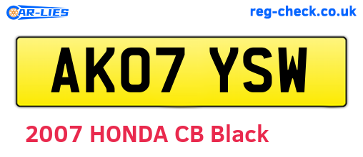 AK07YSW are the vehicle registration plates.