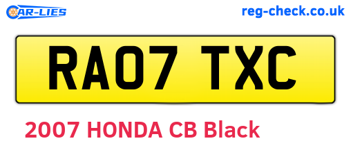 RA07TXC are the vehicle registration plates.
