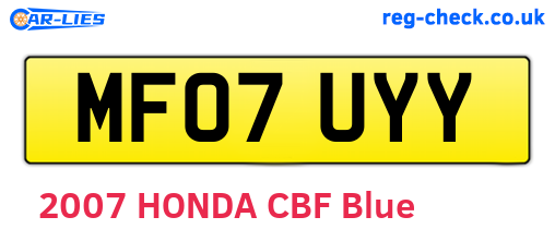 MF07UYY are the vehicle registration plates.